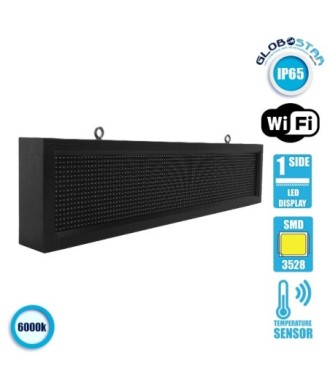 GLOBOSTAR® DISPLAY 90250 Κυλιόμενη Ψηφιακή Επιγραφή P10 Μονής Όψης LED AC 220-240V Αδιάβροχο IP65 Ψυχρό Λευκό 6000K - WiFi Control μέσω FK APP - Αισθητήρας Θερμοκρασίας & Υγρασίας - Μ104 x Π9 x Υ24cm - 2 Χρόνια Εγγύηση